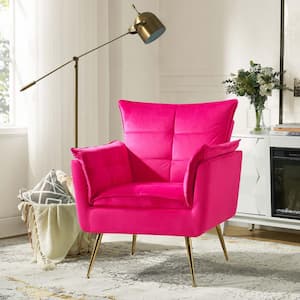 MδContemporary Classic Velvet Accent Fuchsia Armchair Tufted Padded Cushion and Gold Metal Legs for Living Room Bedroom