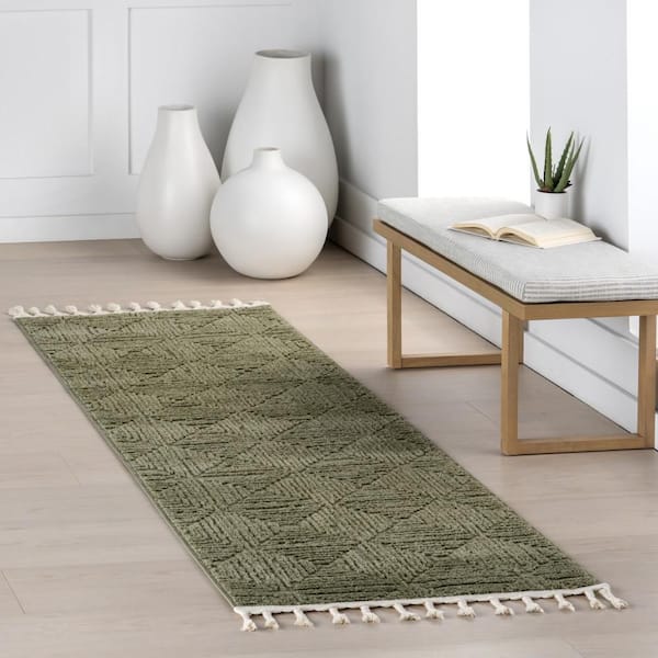 Shafali Tiled Trellis Green 3 ft. x 8 ft. Indoor Runner Rug