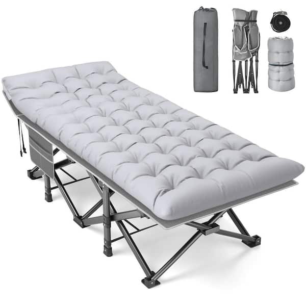 SEEUTEK Trigg 31.5 in. Outdoor Folding Cots for Camp with Carry Bag Portable Sleeping Camping Cot, Gray Bed+Gray Pad