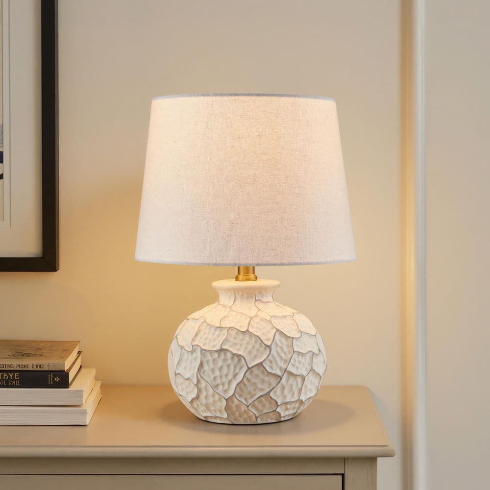 KAWOTI 15.75 in. Cream and Grey Textured Ceramic Coastal Table