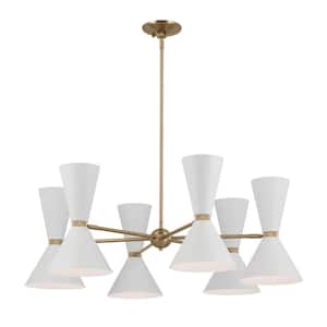 Phix 38.75 in. 12-Light Champagne Bronze and White Mid-Century Modern Shaded Chandelier for Dining Room