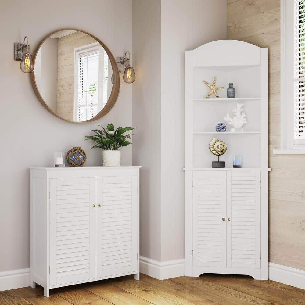 White Shutter Door Bathroom Storage Cabinet with Adjustable Shelves