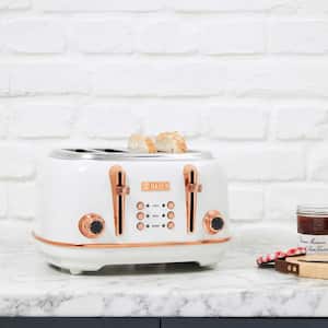 Heritage 1500-Watt 4-Slice Ivory and Copper Wide Slot Retro Toaster with Removable Crumb Tray and Browning Control