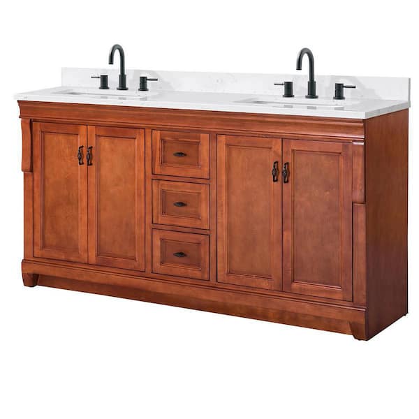 Naples 61 in. Doublle Sink Warm Cinnamom Bath Vanity with Cala White Engineered Stone Top (Assembled)