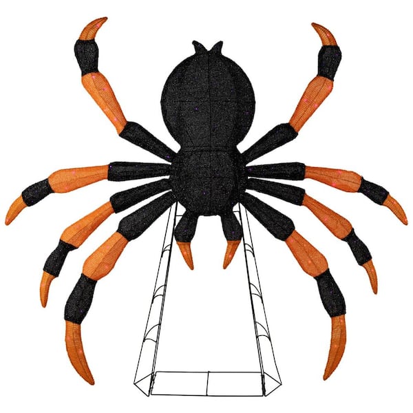 54"-Black and Orange Lighted Spider Halloween Yard Stake Decoration-Purple LED Lights