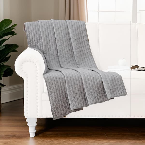 Benjara Gray Channel Details Cotton Throw Blanket