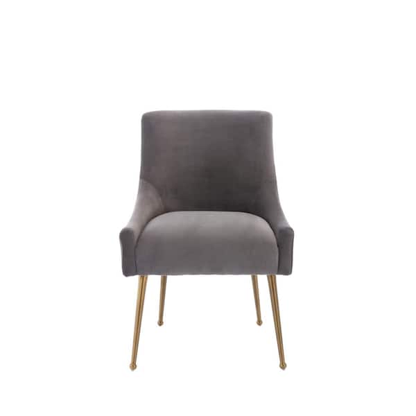 HOMEFUN Gray Modern Velvet Upholstered Dining Chair with Metal Legs