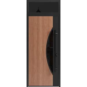 1077 36 in. x 96 in. Left-hand/Inswing Transom Tinted Glass Teak Steel Prehung Front Door with Hardware