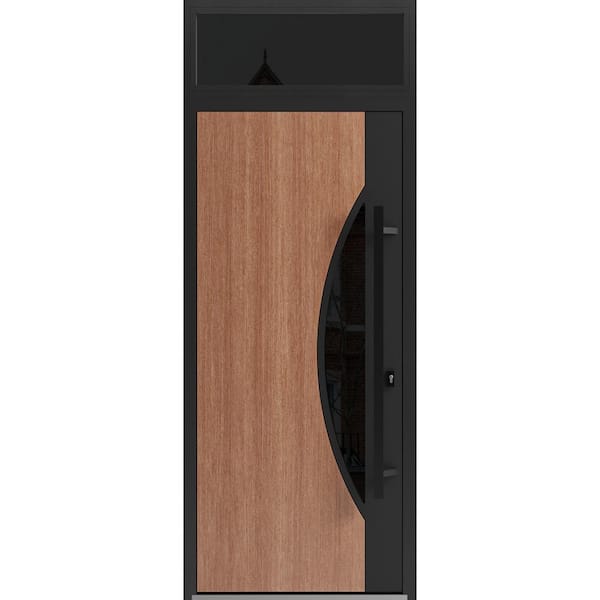 VDOMDOORS 1077 36 in. x 96 in. Left-hand/Inswing Transom Tinted Glass Teak Steel Prehung Front Door with Hardware