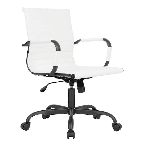 Leisuremod Harris Leather Desk Swivel Armrests Modern Adjustable Executive Conference Chair for Office and Home in White