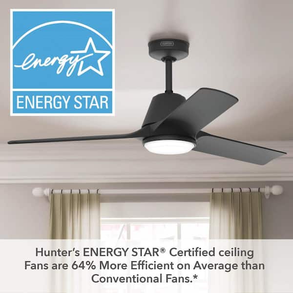 Hunter - Hunter 52 in. Aeronaut Wi-Fi ENERGY STAR Matte Black Damp Rated Smart Ceiling Fan with LED Light Kit and Handheld Remote