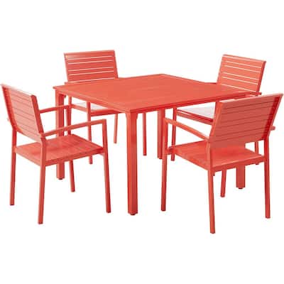 Luna 5-Piece Aluminum Modern Outdoor Dining Set with All-Weather 4 Slat Dining Chairs and 41 in. Square Slat Table