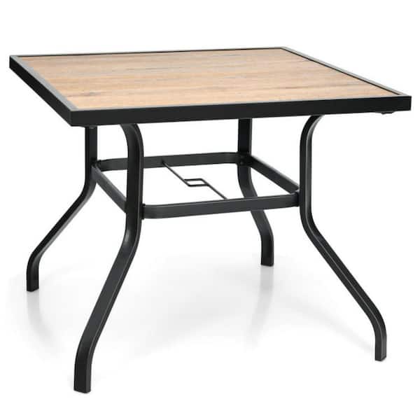 Kadehome 33.5 in. W Square Metal Frame Patio Dining Table Outdoor Coffee Table with Umbrella Hole for Balcony, Deck or Porch