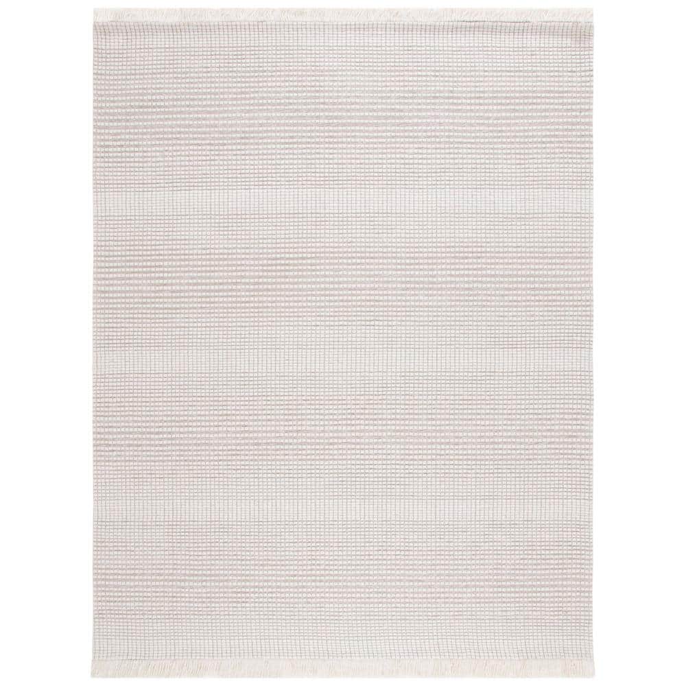 Ivory Beige Flat Woven Wool Rectangular Rug 8' x 10'
