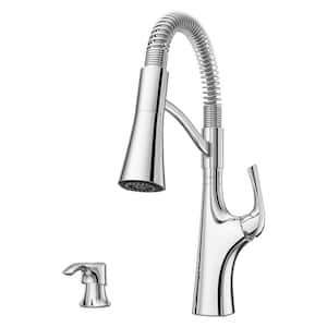 Ladera Culinary 1-Handle Pull Down Sprayer Kitchen Faucet with Deck Plate and Soap Dispenser in Polished Chrome