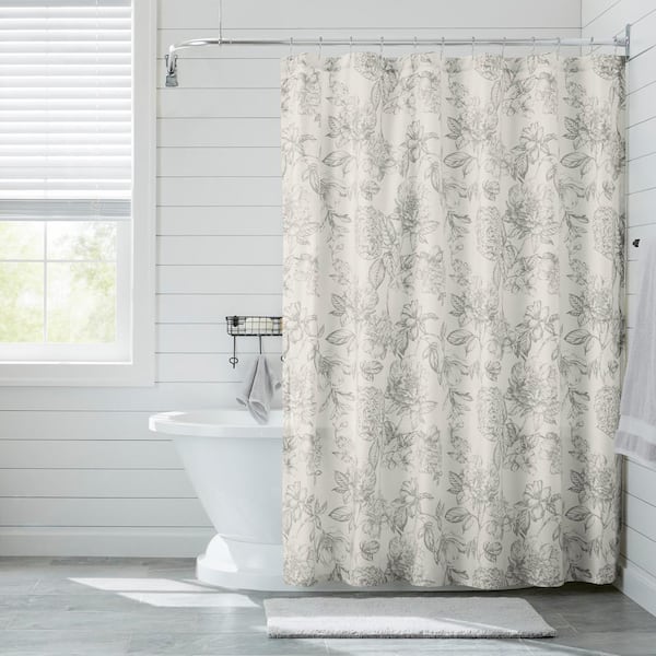 Gray Botanical Fl Shower Curtain, Extra Long Shower Curtain Rod Home Depot