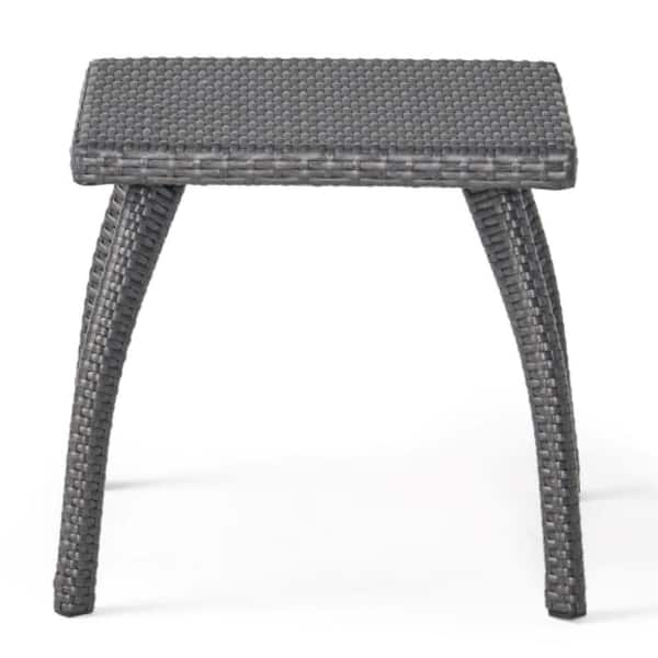 ITOPFOX Faux Wicker Rattan Outdoor Side Table in Gray