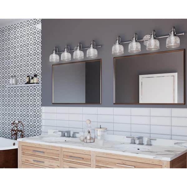 Archie Collection 35-1/2 in. 4-Light Antique Nickel Clear Double Prismatic Glass Coastal Bathroom Vanity Light