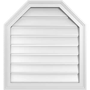 24 in. x 26 in. Octagonal Top Surface Mount PVC Gable Vent: Functional with Brickmould Frame