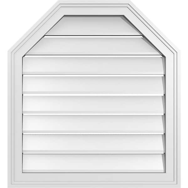 Ekena Millwork 24 in. x 26 in. Octagonal Top Surface Mount PVC Gable Vent: Functional with Brickmould Frame