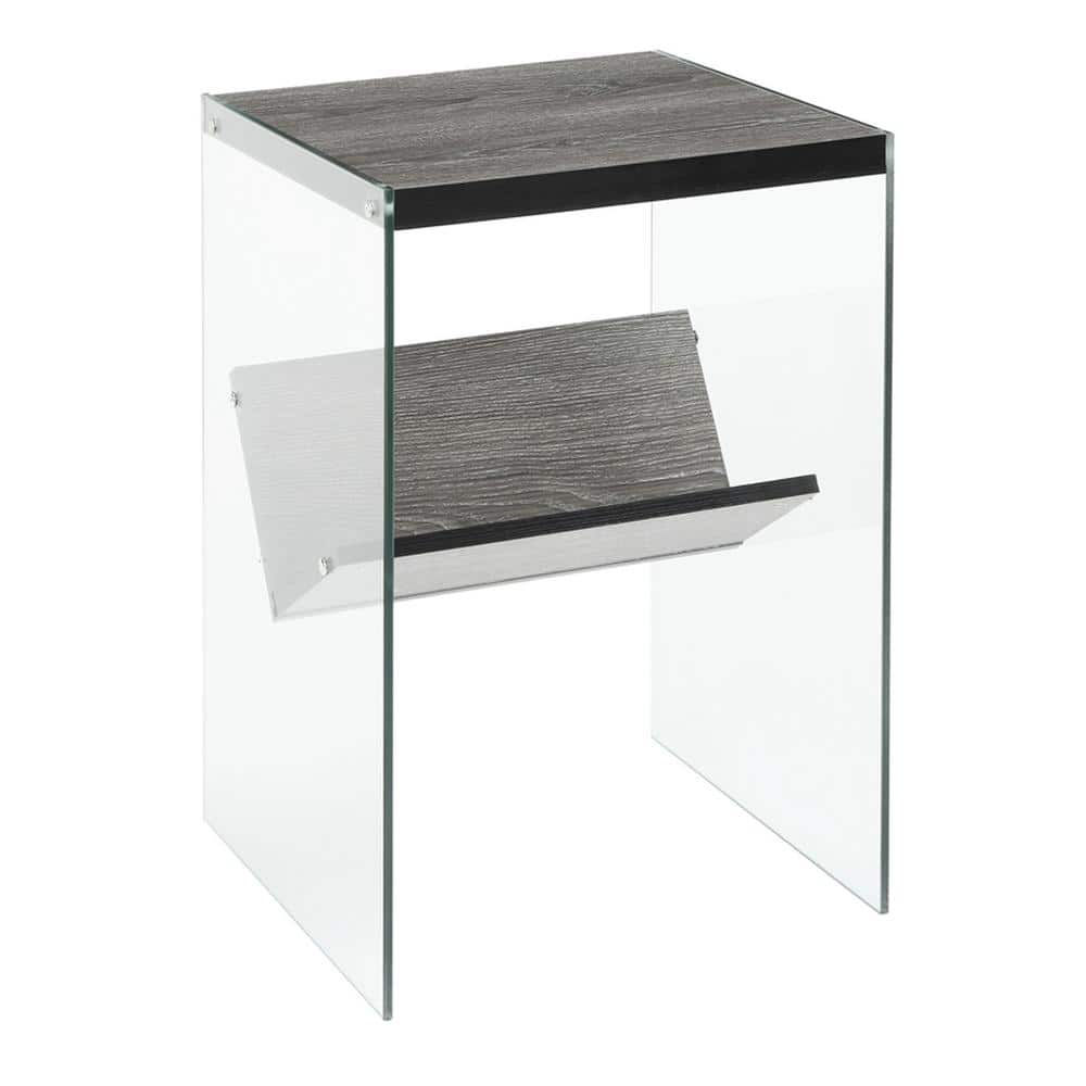Modern Weathered Grey Wood and Glass Square End Table with Shelf