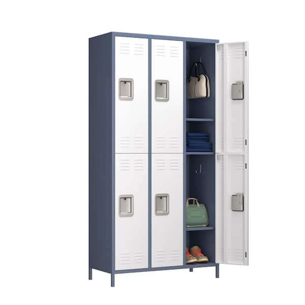 35.5 in. Wx 72 in. Hx 16 in. D Lockable Freestanding Cabinets w/ 6-Door,Locker for School,Gym and Home in Gray and White