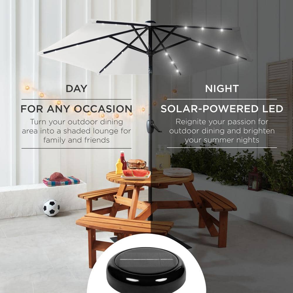 Ivory Solar LED Outdoor Patio Umbrella with Tilt and Crank