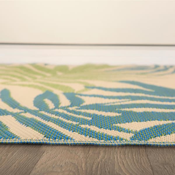 Hawaii Green 3 ft. x 5 ft. Modern Floral Reversible Plastic Outdoor Area Rug