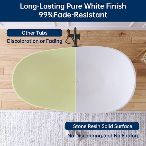 Luna 59 in. Stone Resin Solid Surface Matte Flatbottom Freestanding Bathtub in White