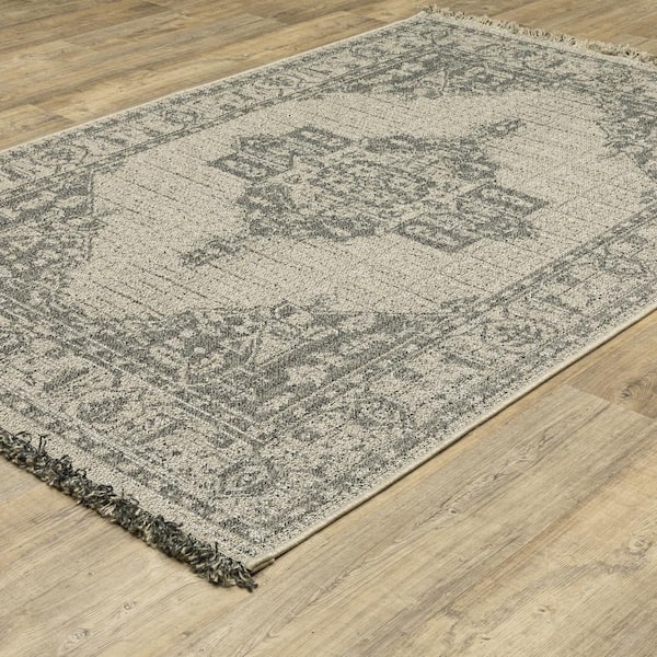 Gables Beige 7 ft. x 9 ft. Oriental Medallion Polypropylene Indoor/Outdoor Area Rug