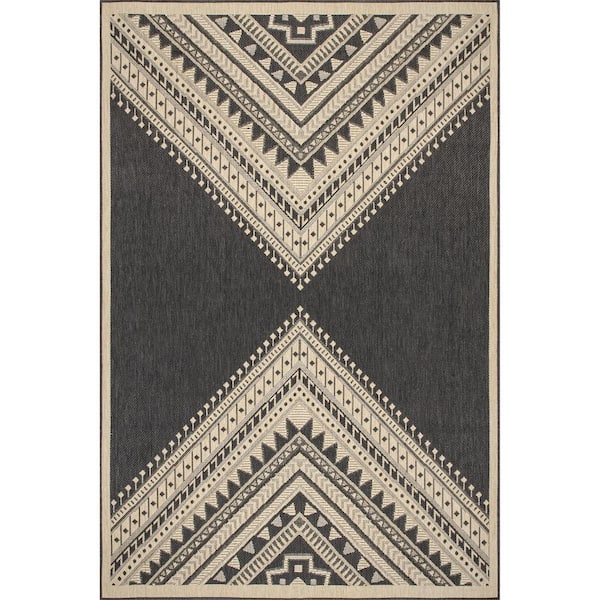 Landry Aztec Charcoal 5 ft. x 8 ft. Indoor/Outdoor Patio Area Rug