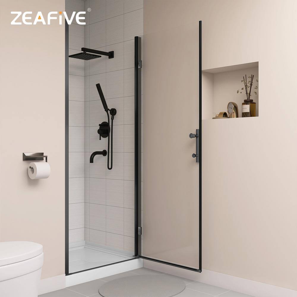 Matte Black Frameless Pivot Shower Door with Clear Glass, 32" x 72"
