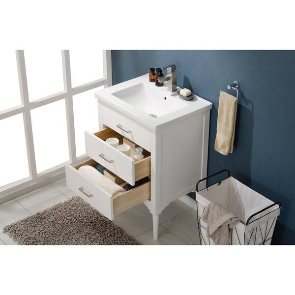 Design Element Mason 24 In W X 18 D Bath Vanity White With Porcelain Top Basin S01 Wt - Design Element Mason 24 Single Sink Bathroom Vanity In White