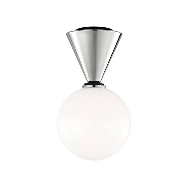 MITZI HUDSON VALLEY LIGHTING Piper 1-Light Polished Nickel Small LED Flush Mount with Opal Glossy Glass and Black Accents