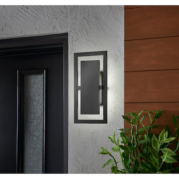 Railford 14.5 in. 1-Light Oil Rubbed Bronze Outdoor Integrated LED Wall Lantern Sconce with Etched Lens