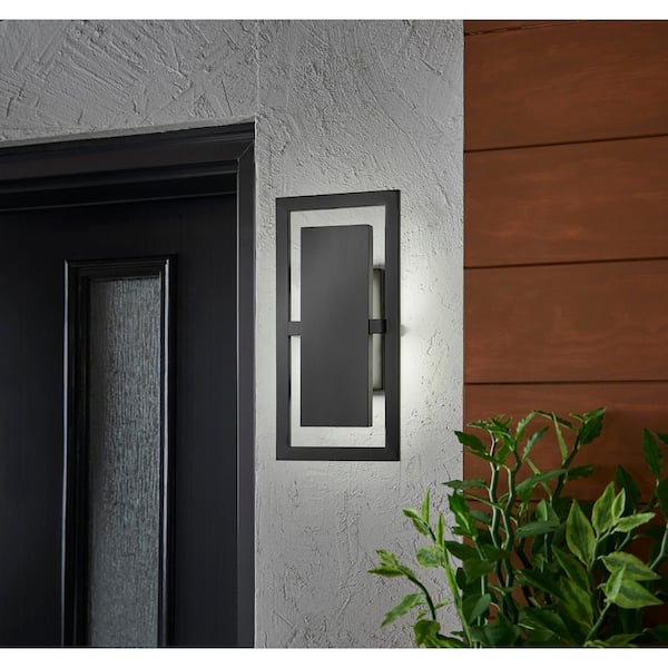 Railford 14.5 in. 1-Light Oil Rubbed Bronze Integrated LED Outdoor Wall Light Lantern Sconce with Etched Lens
