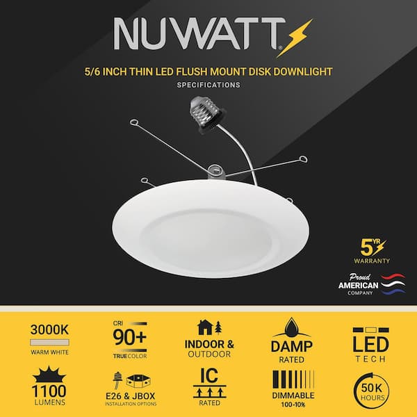 5/6 in. 3000K Warm White Remodel 15-Watt Retrofit Disk Light E26 Base Integrated LED Recessed Lighting Kit (12-Pack)