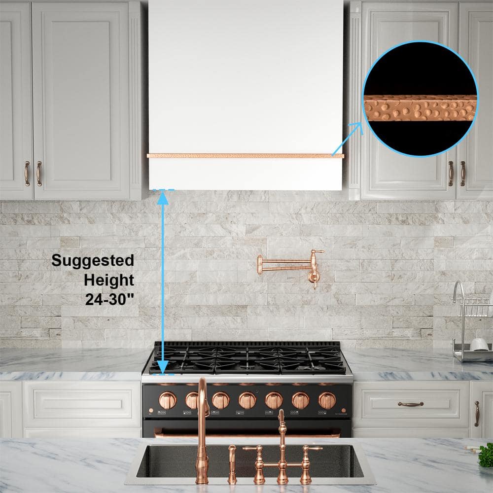 36" White and Copper Stainless Steel Wall Mounted Range Hood