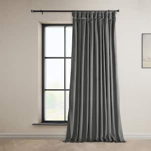 Destiny Grey Velvet Rod Pocket Room Darkening Curtain - 100 in. W x 108 in. L (1 Panel)