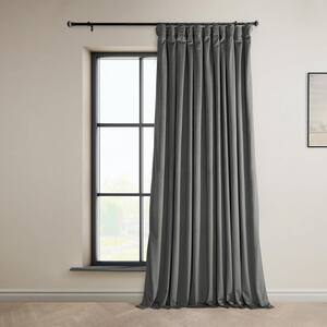 Destiny Grey Extra Wide Velvet Rod Pocket Room Darkening Curtain - 100 in. W x 120 in. L (1 Panel)