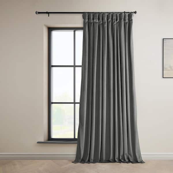Exclusive Fabrics & Furnishings Destiny Grey Extra Wide Velvet Rod Pocket Room Darkening Curtain - 100 in. W x 96 in. L (1 Panel)
