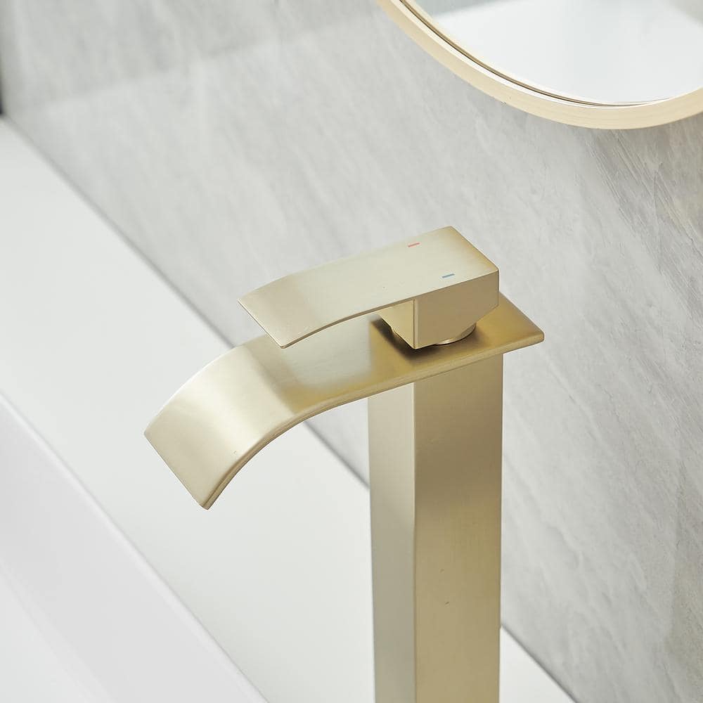 Brushed Gold Stainless Steel Single Handle Vessel Sink Faucet