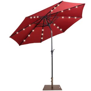 10 ft. Solar Lights Patio Umbrella Outdoor in Wine with 50 lbs. Movable Umbrella Stand