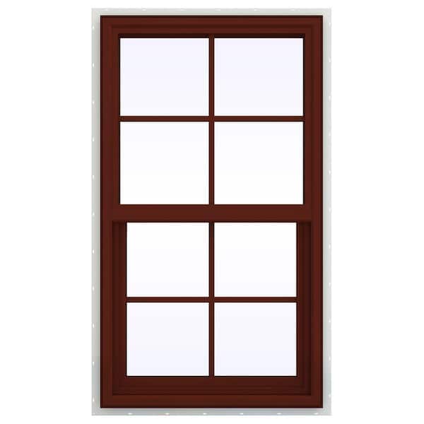 JELD-WEN 23.5 in. x 41.5 in. V-4500 Series Single Hung Vinyl Window with Grids - Red