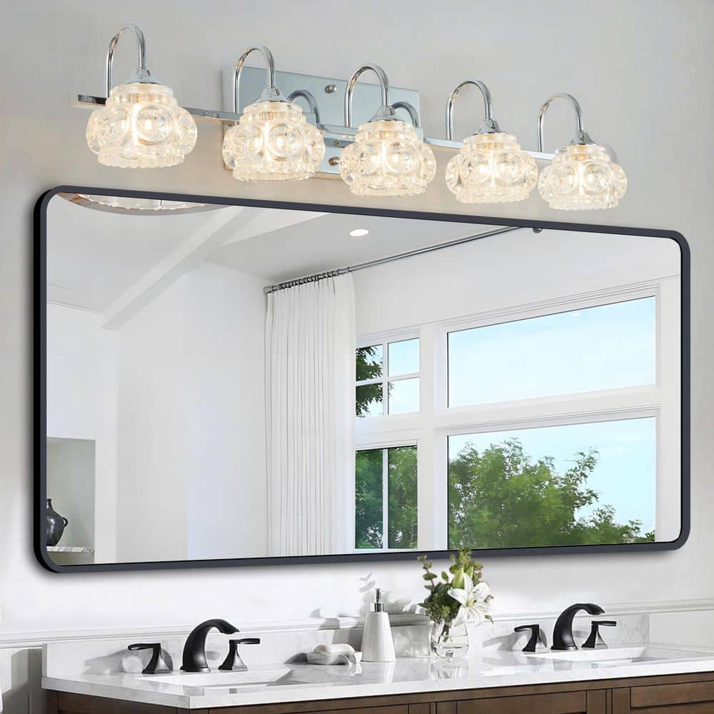 29 in. 5-Light Brushed Nickel Vanity Light with Crystal Glass Shades price history on PriceWatchPro