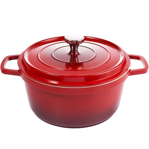 2.5 qt. Round Ceramic Lightweight Dutch Oven in Red with Lid, Non Stick Enameled Up to 500°F for Baking, Braising