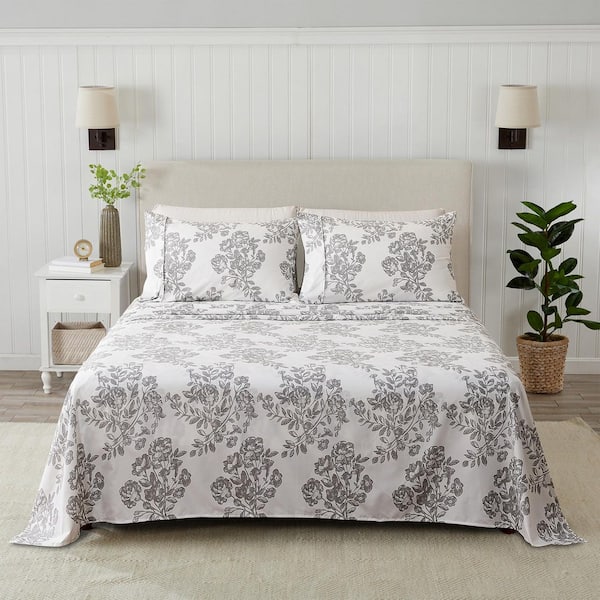 FRESHFOLDS Grey Ultra Soft Printed Microfiber Sheet Set