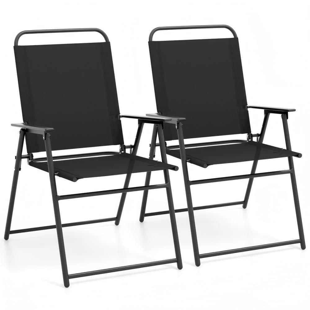 Outdoor Folding Sling Chairs Set of 4 with Armrest and Backrest-Black main image 1