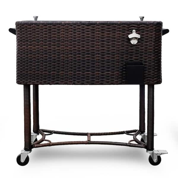 80 Qt. Wicker Patio Rolling Cooler Black/Brown