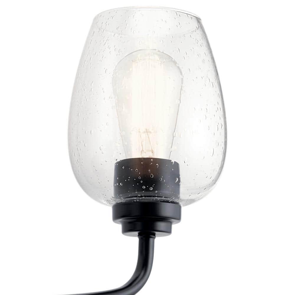Black Outdoor Wall Sconce with Clear Seeded Glass